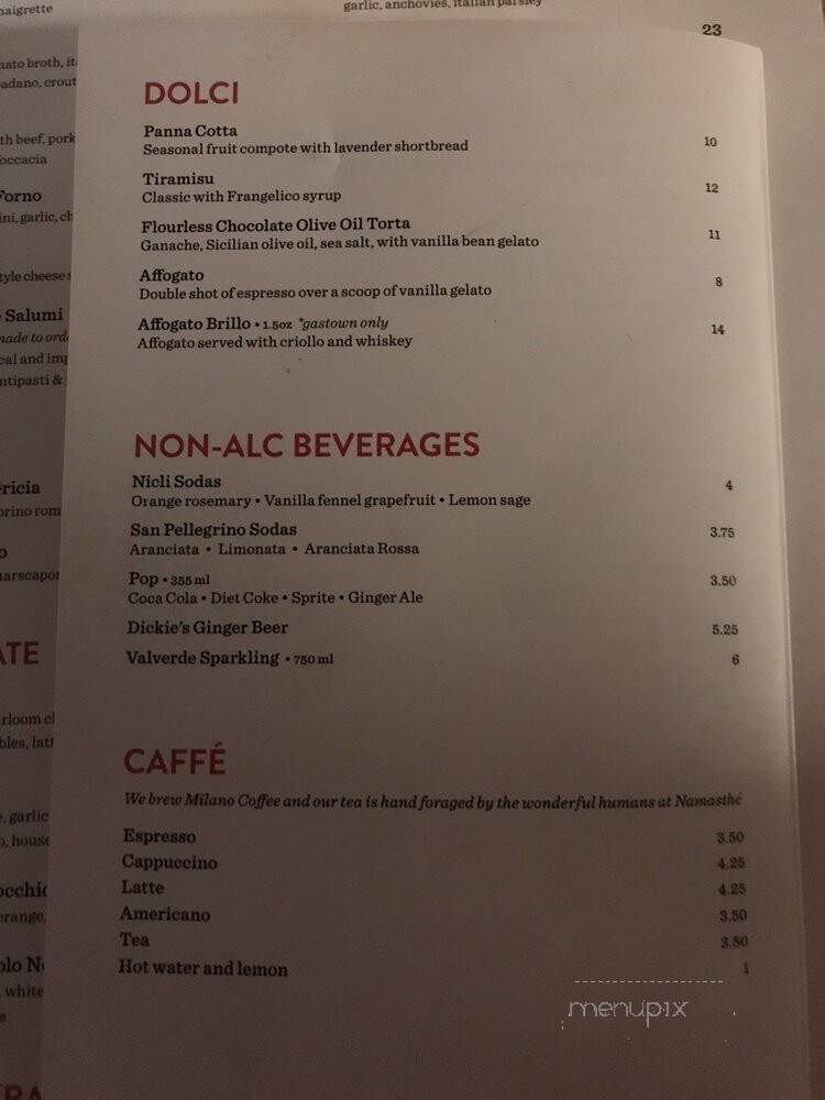 Nicli Antica Pizzeria - North Vancouver, BC menu_pic