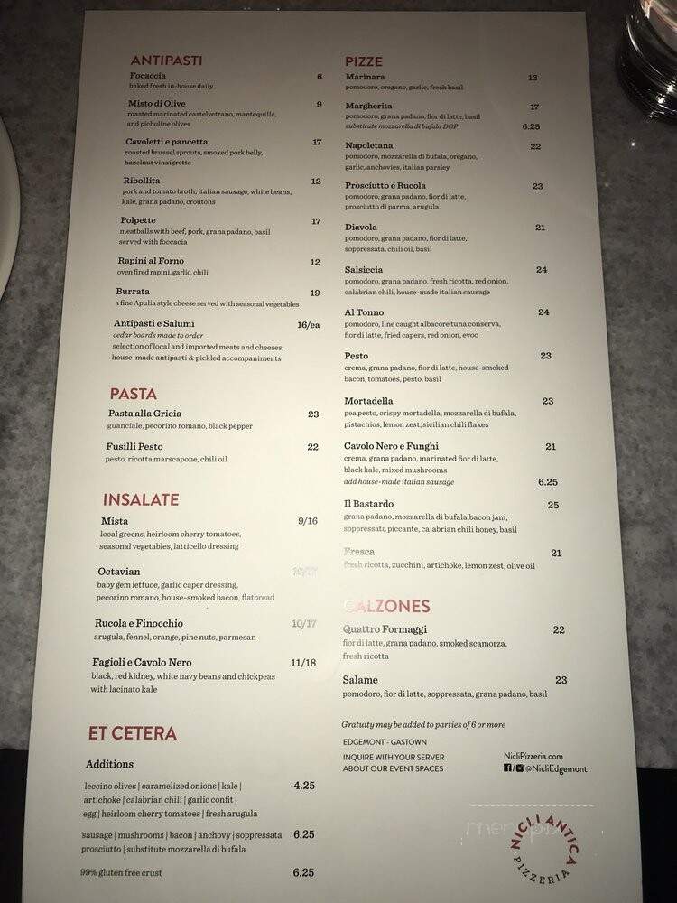 Nicli Antica Pizzeria - North Vancouver, BC menu_pic