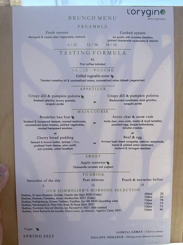 L'Orygine - Quebec City, QC menu_pic