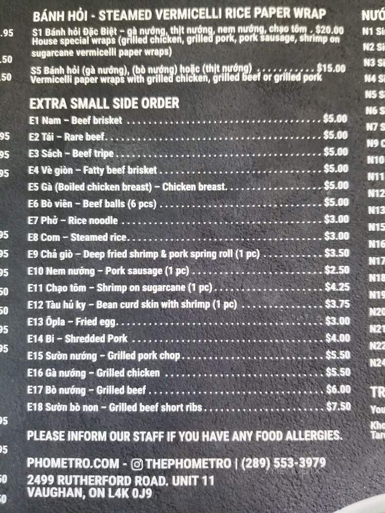 Pho Metro - Vaughan, ON menu_pic