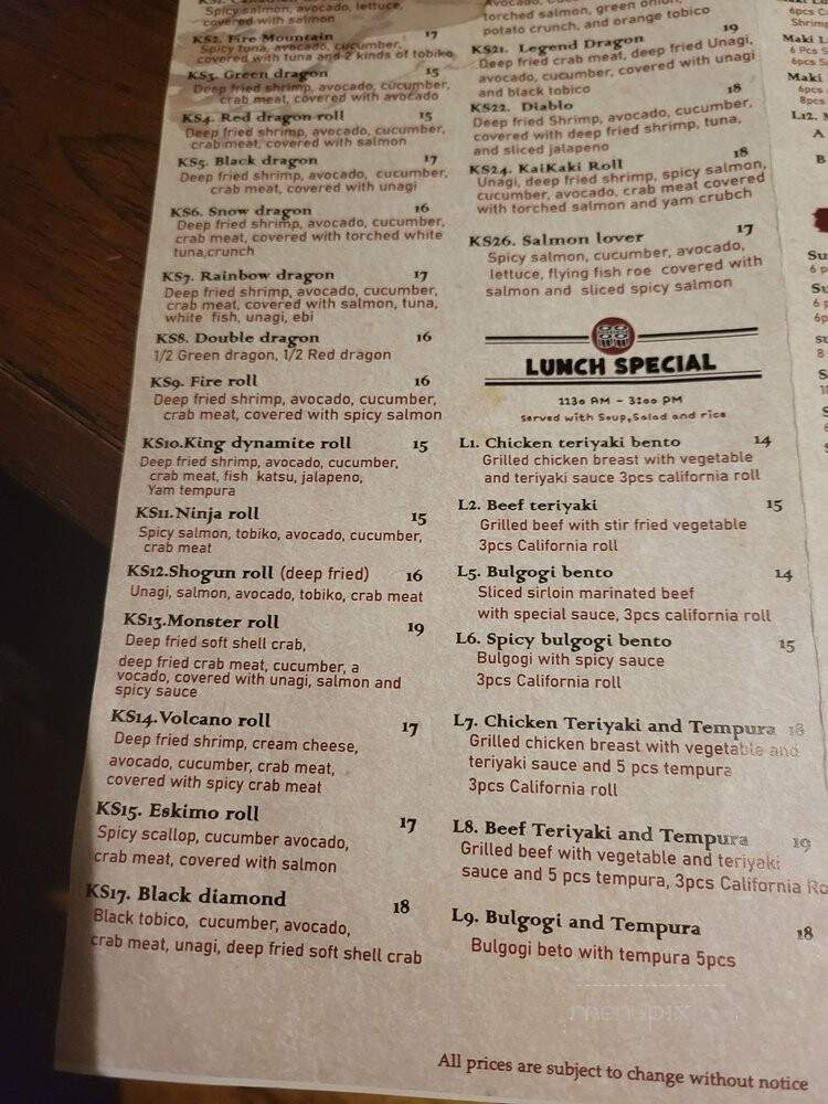Kaikaki Japanese Restaurant - Toronto, ON menu_pic