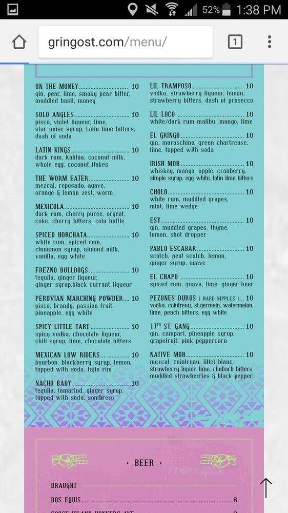 Gringo Street - Calgary, AB menu_pic