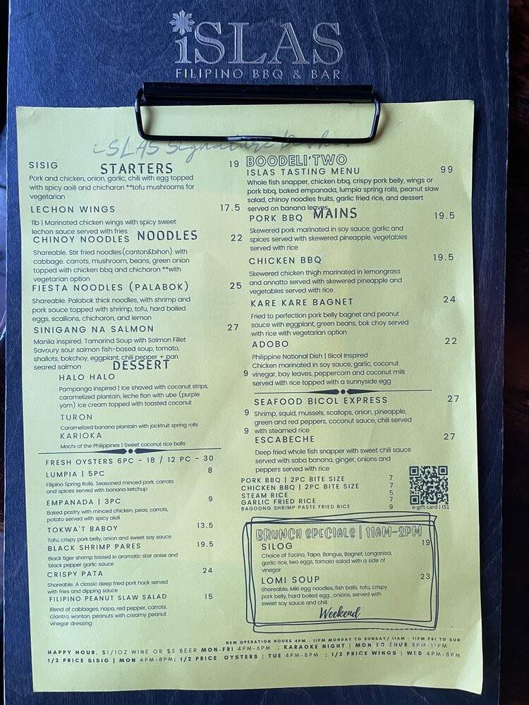 Islas Filipino BBQ and Bar - Toronto, ON menu_pic