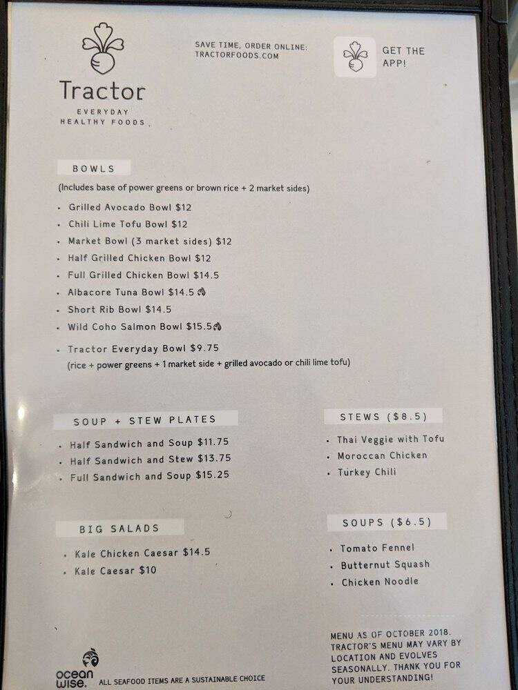 Tractor - Vancouver, BC menu_pic