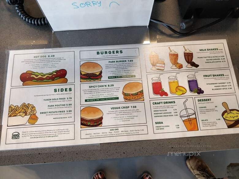 Burgers Park - Toronto, ON menu_pic