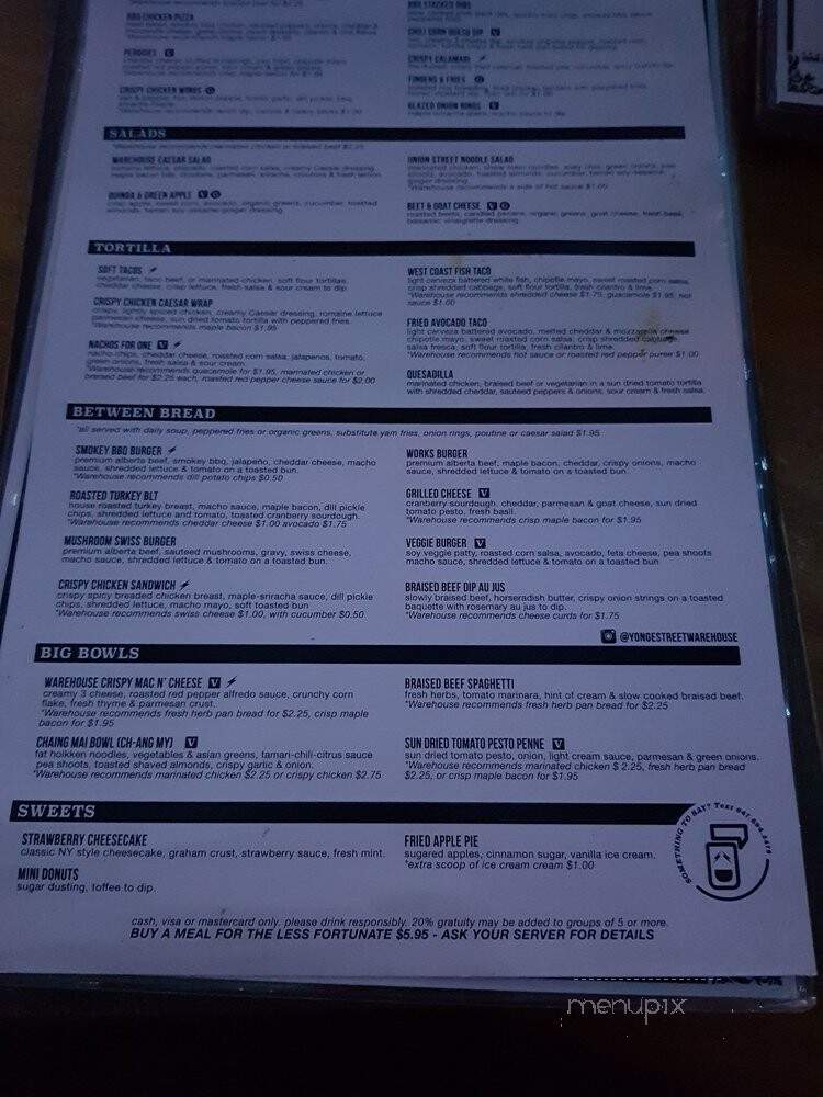 Yonge Street Warehouse - Toronto, ON menu_pic