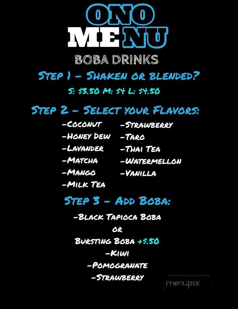 Ono Shave Ice Cafe - El Paso, TX menu_pic