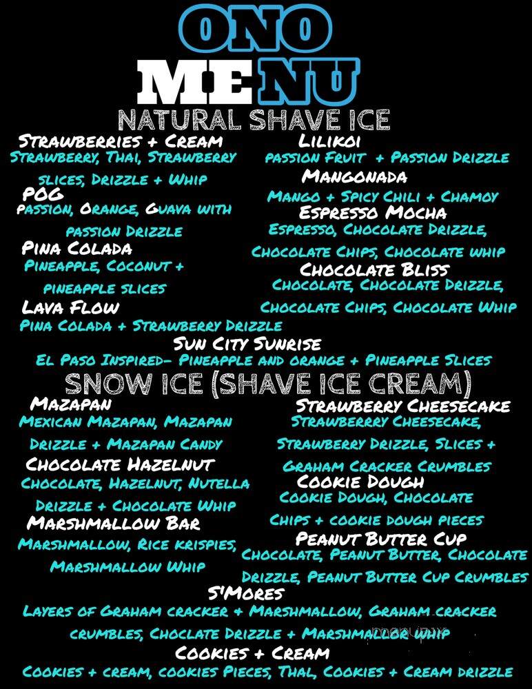 Ono Shave Ice Cafe - El Paso, TX menu_pic