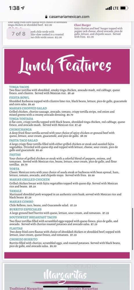 Casa Maria's - Columbia, MO menu_pic