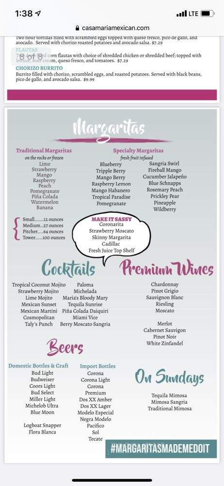 Casa Maria's - Columbia, MO menu_pic