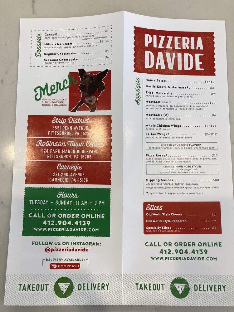 Pizzeria Davide - Carnegie, PA menu_pic