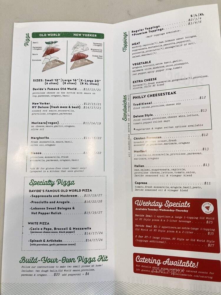 Pizzeria Davide - Carnegie, PA menu_pic