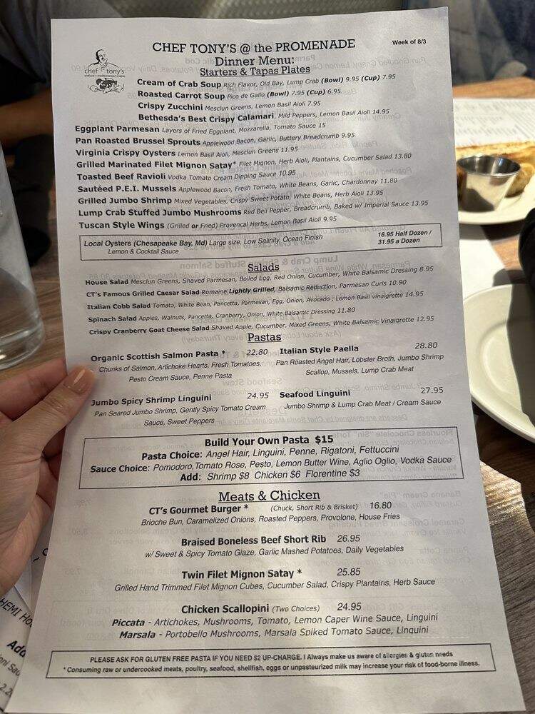 Chef Tony's - Bethesda, MD menu_pic