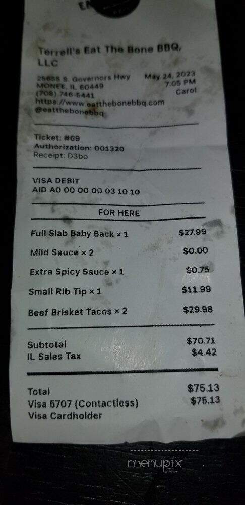 Terrell's Eat the Bone BBQ Mobile Truck - Park Forest, IL menu_pic