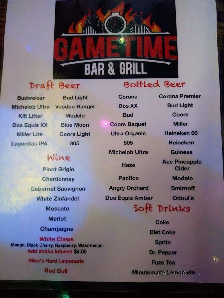 GameTime Bar and Grill - Peoria, AZ menu_pic