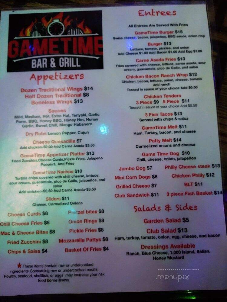 GameTime Bar and Grill - Peoria, AZ menu_pic