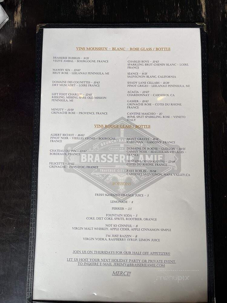 Brasserie Ami - Traverse City, MI menu_pic