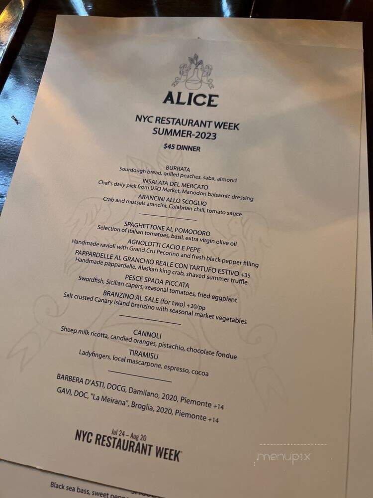 Alice Restaurant - New York, NY menu_pic
