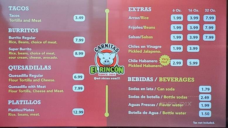 Carnitas El Rincon - Stockton, CA menu_pic