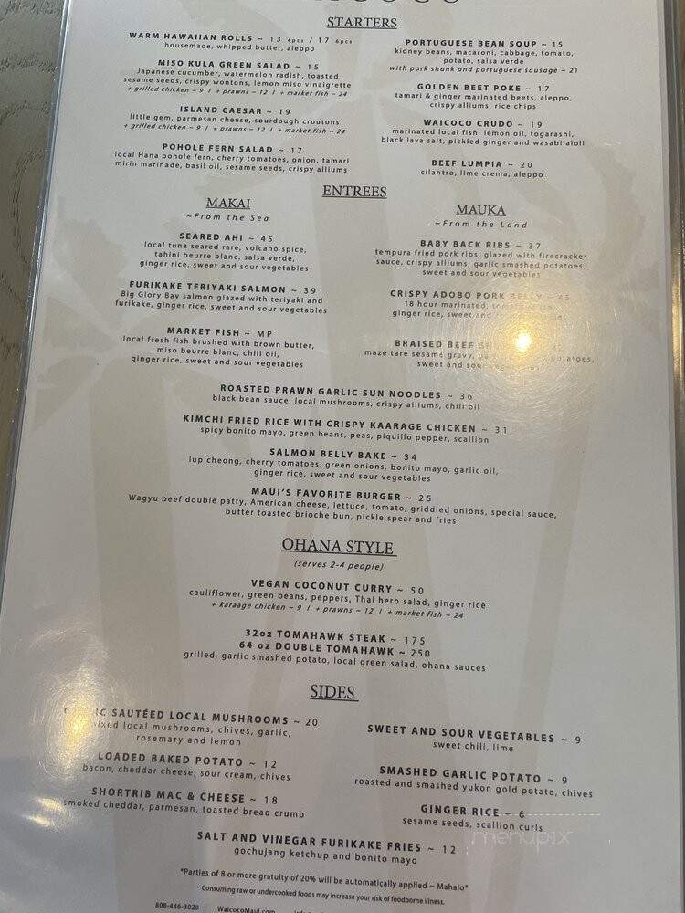 Waicoco - Lahaina, HI menu_pic