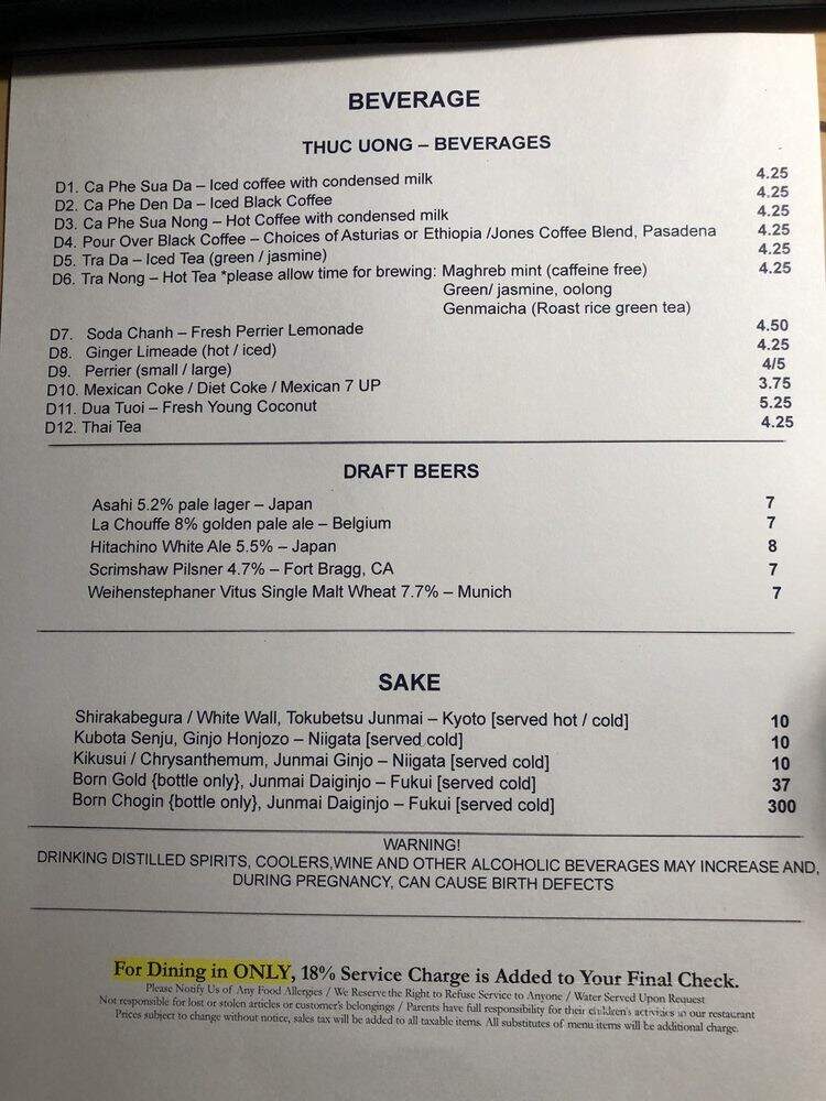 Blossom A Vietnamese Noodle Shop - Los Angeles, CA menu_pic