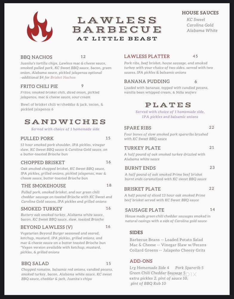 Lawless Barbecue - Portland, OR menu_pic