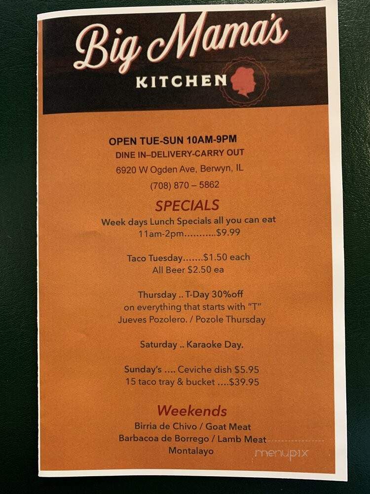 Big Mama's Kitchen - Berwyn, IL menu_pic