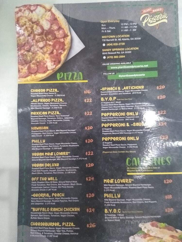 Plant Based Pizzeria - Sandy Springs, GA menu_pic