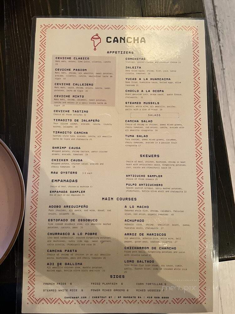 Cancha Boutique Gastrobar - San Francisco, CA menu_pic
