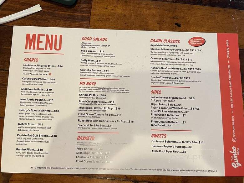 The Gumbo Bros - Nashville, TN menu_pic