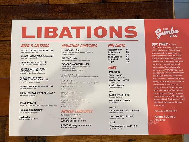 The Gumbo Bros - Nashville, TN menu_pic