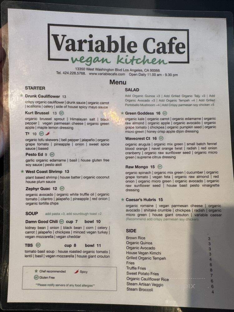 Variable Cafe - Los Angeles, CA menu_pic