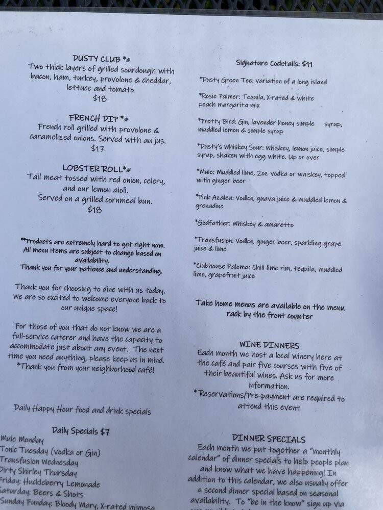 Dusty Green Cafe - Port Ludlow, WA menu_pic