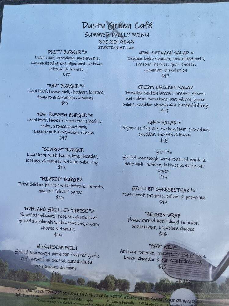 Dusty Green Cafe - Port Ludlow, WA menu_pic