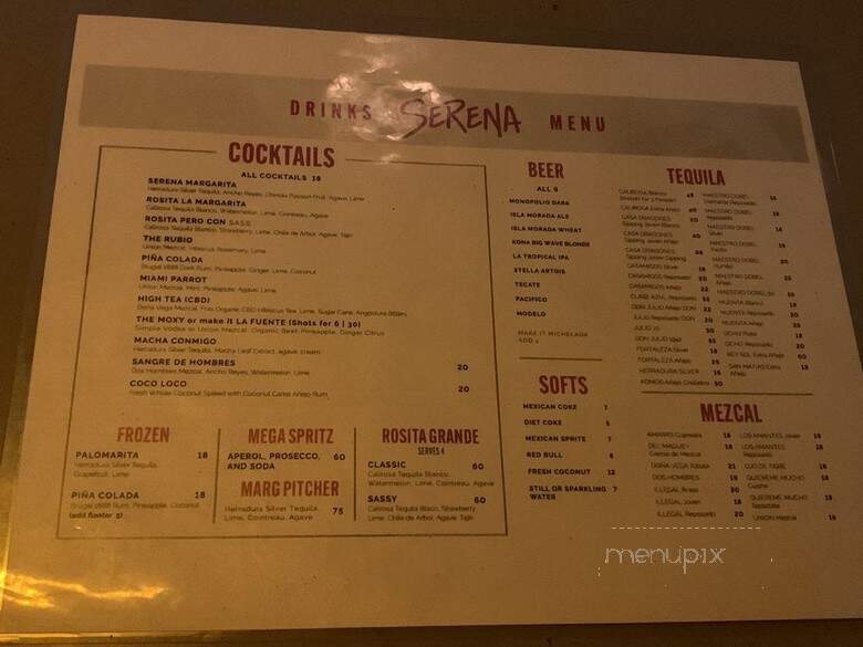 Serena Rooftop - Miami, FL menu_pic