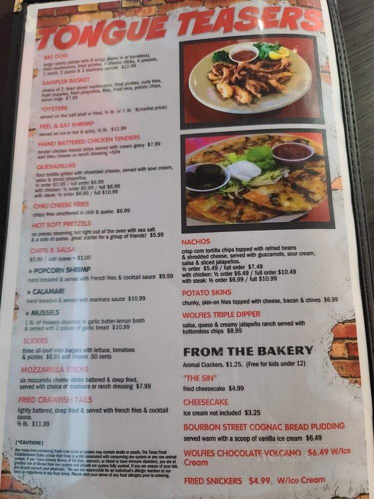 Wolfies - Sugar Land, TX menu_pic