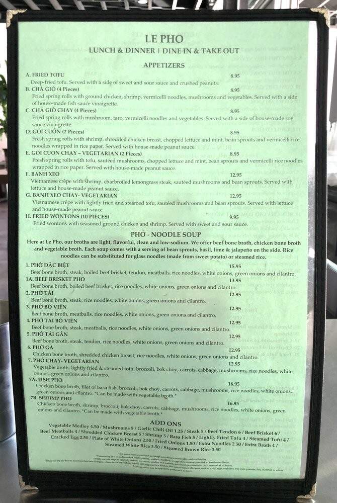 Le Pho - West Hollywood, CA menu_pic