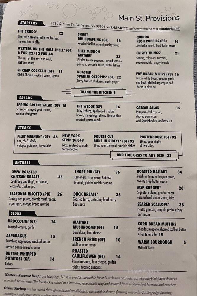 Main St Provisions - Las Vegas, NV menu_pic