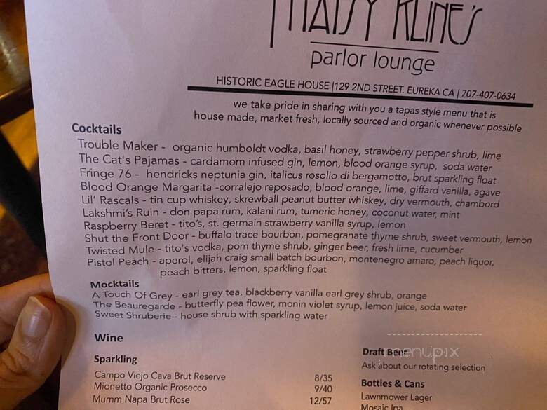 Phatsy Kline's Parlor Lounge - Eureka, CA menu_pic