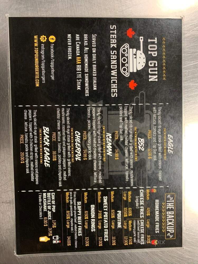 Top Gun Burgers - Scarborough, ON menu_pic