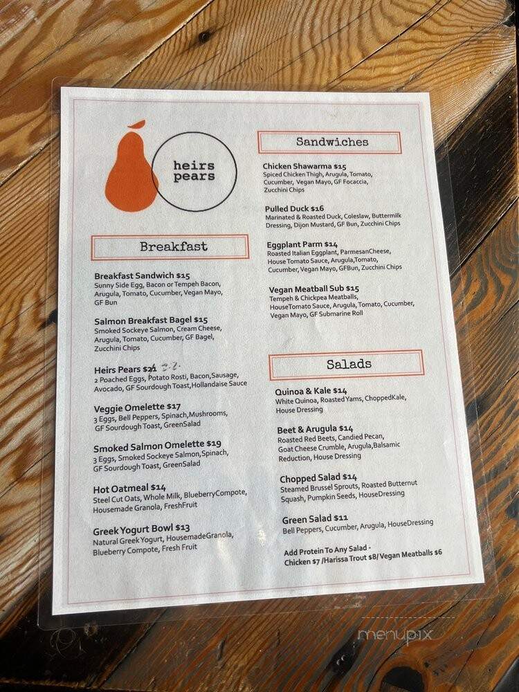 Heirs Pears - Vancouver, BC menu_pic