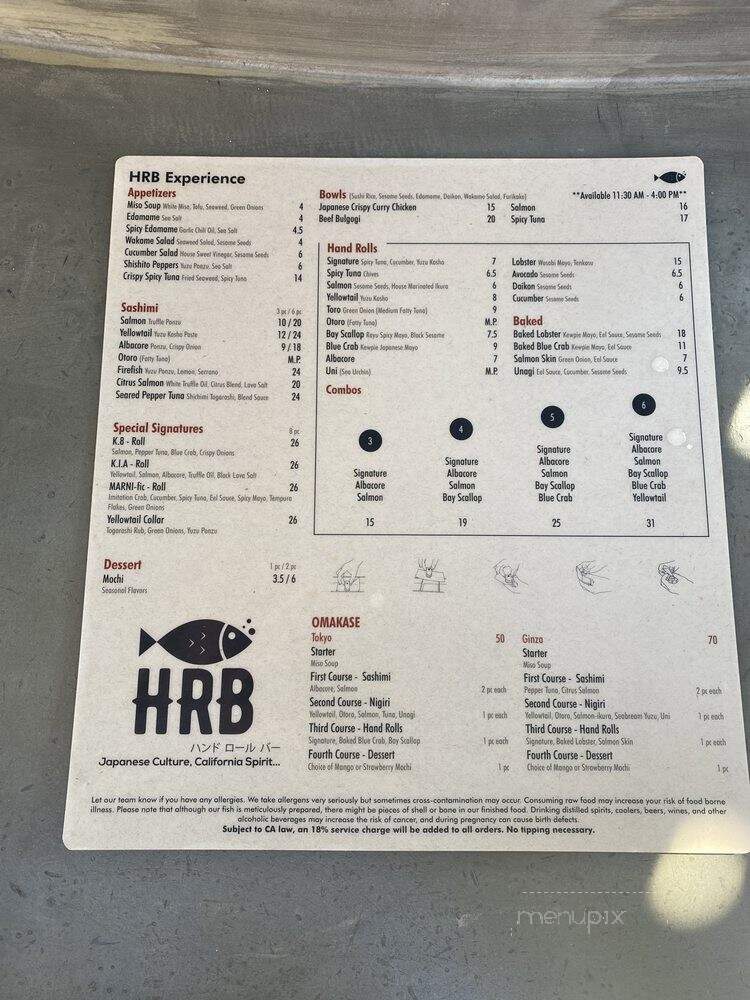 Hrb Experience - Los Angeles, CA menu_pic