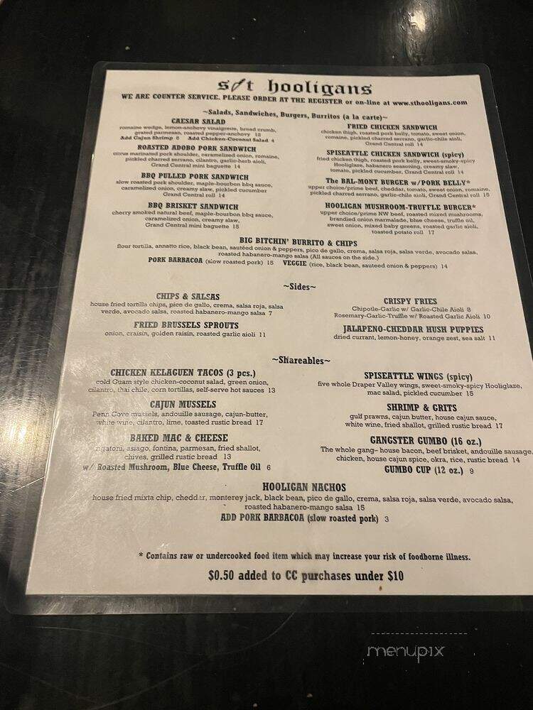S/T Hooligans - Seattle, WA menu_pic