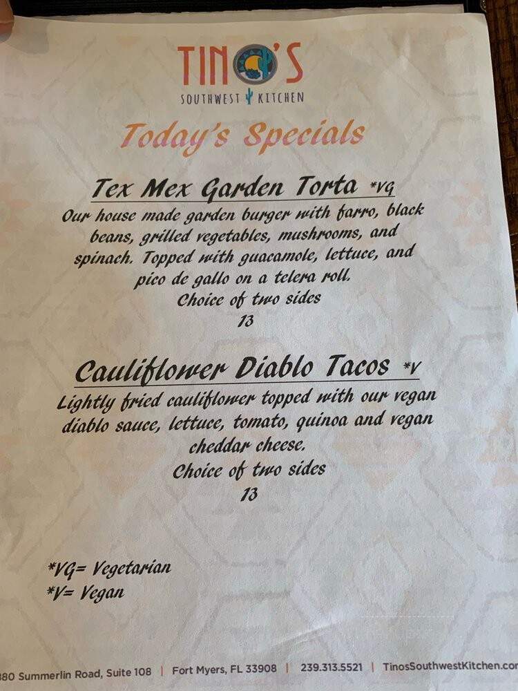 Tinos Southwest Kitchen - Fort Myers, FL menu_pic
