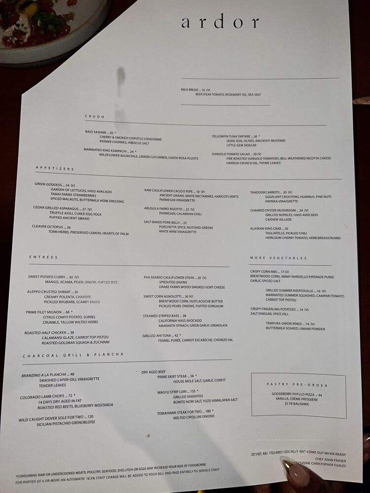 Ardor - West Hollywood, CA menu_pic
