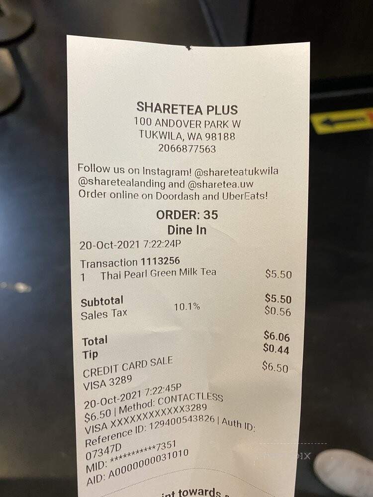 Sharetea Plus Tukwila - Tukwila, WA menu_pic