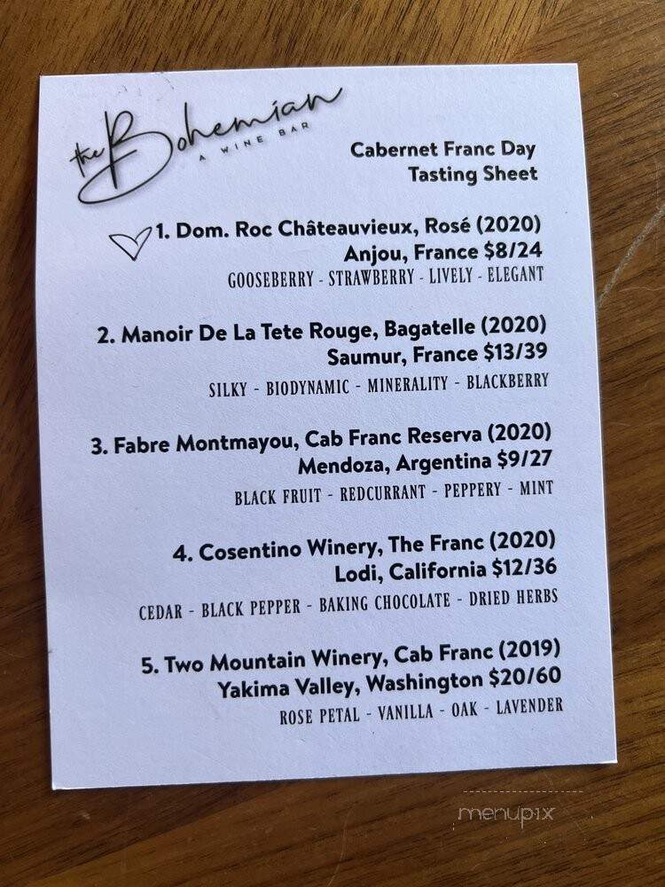 The Bohemian: A Wine Bar - Charlotte, NC menu_pic