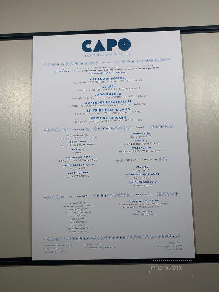 Capo Mediterranean Kitchen - Belmont, CA menu_pic