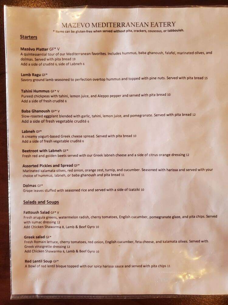 Mazevo Mediterranean Eatery - Denver, CO menu_pic
