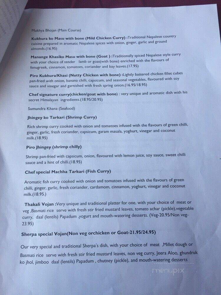 Himalayan Sherpa Kitchen - Chicago, IL menu_pic